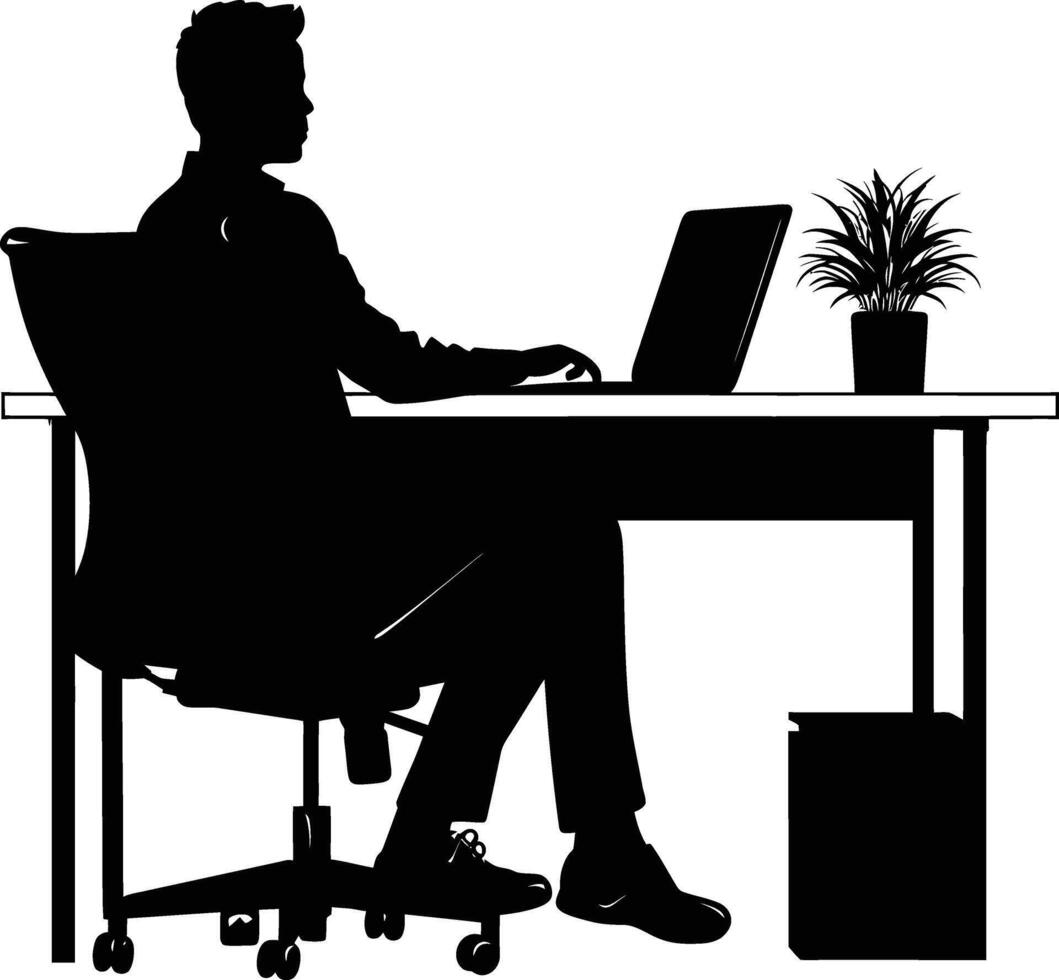AI generated Silhouette Office Desk With Laptop people Work inside vector
