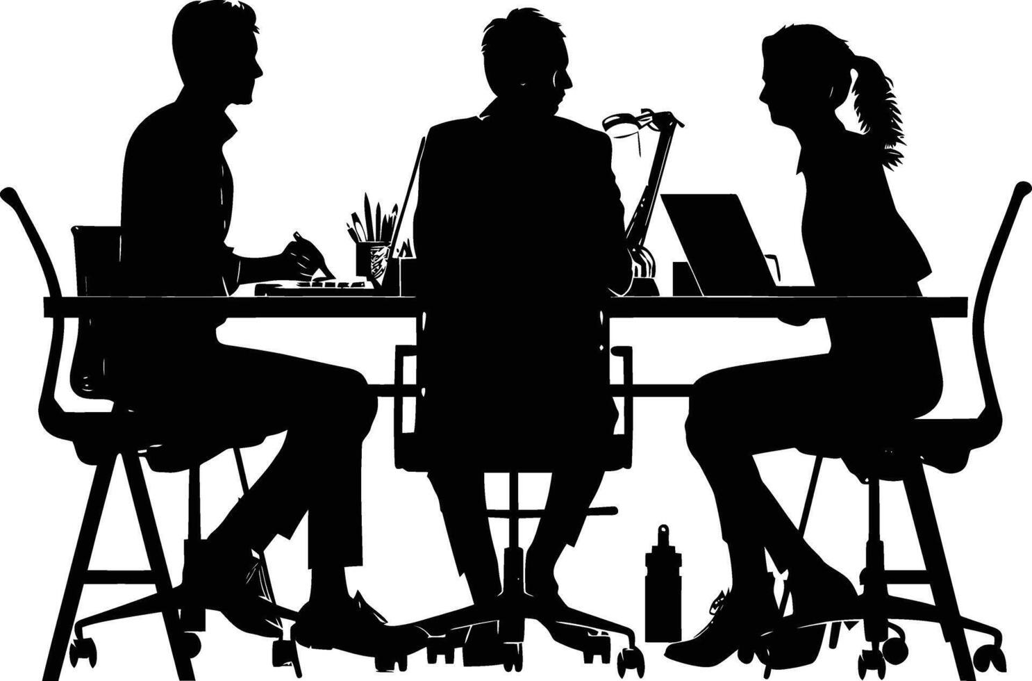 AI generated Silhouette Office Desk With Laptop people Work inside vector