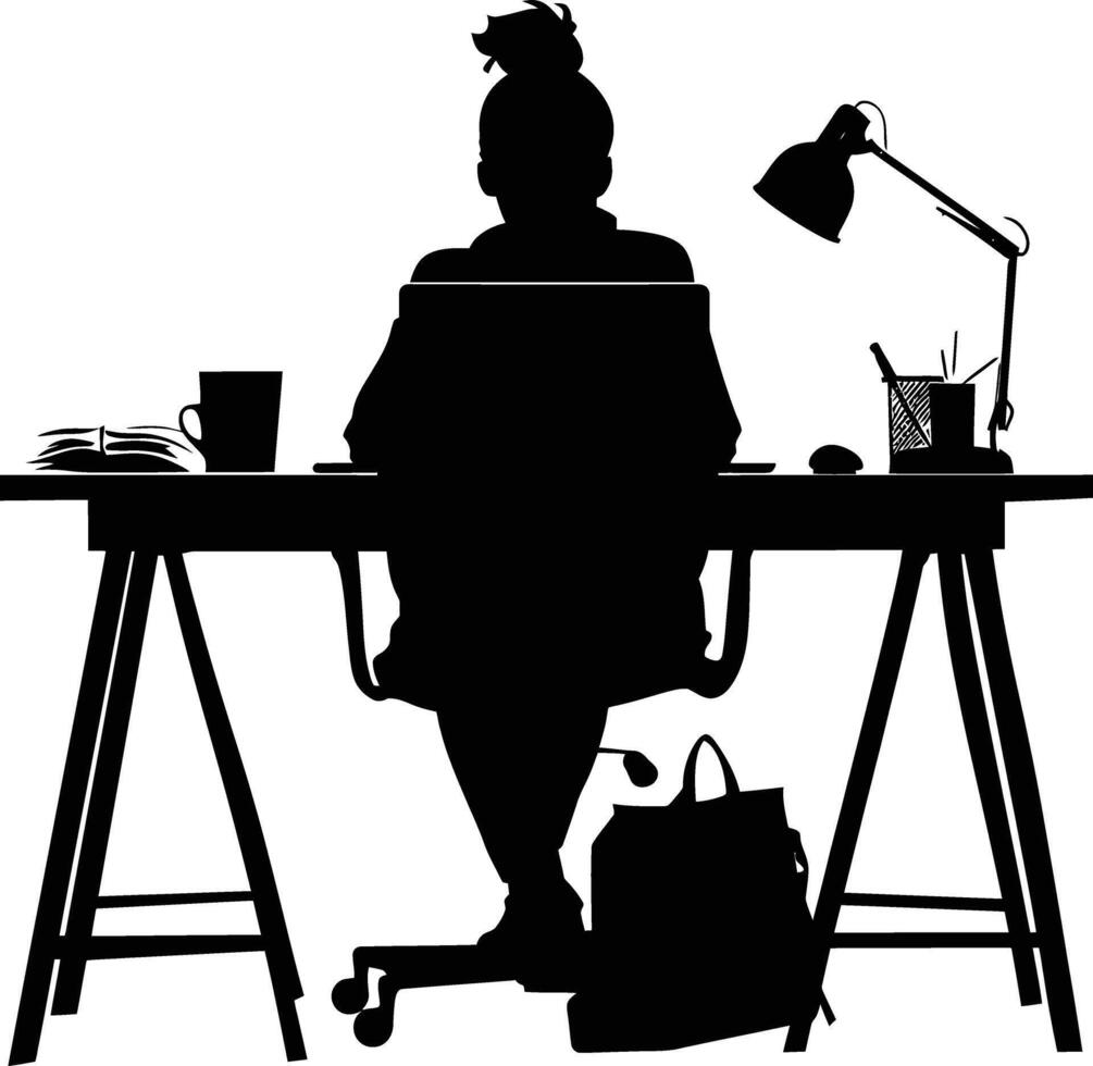 AI generated Silhouette Office Desk With Laptop people Work inside vector