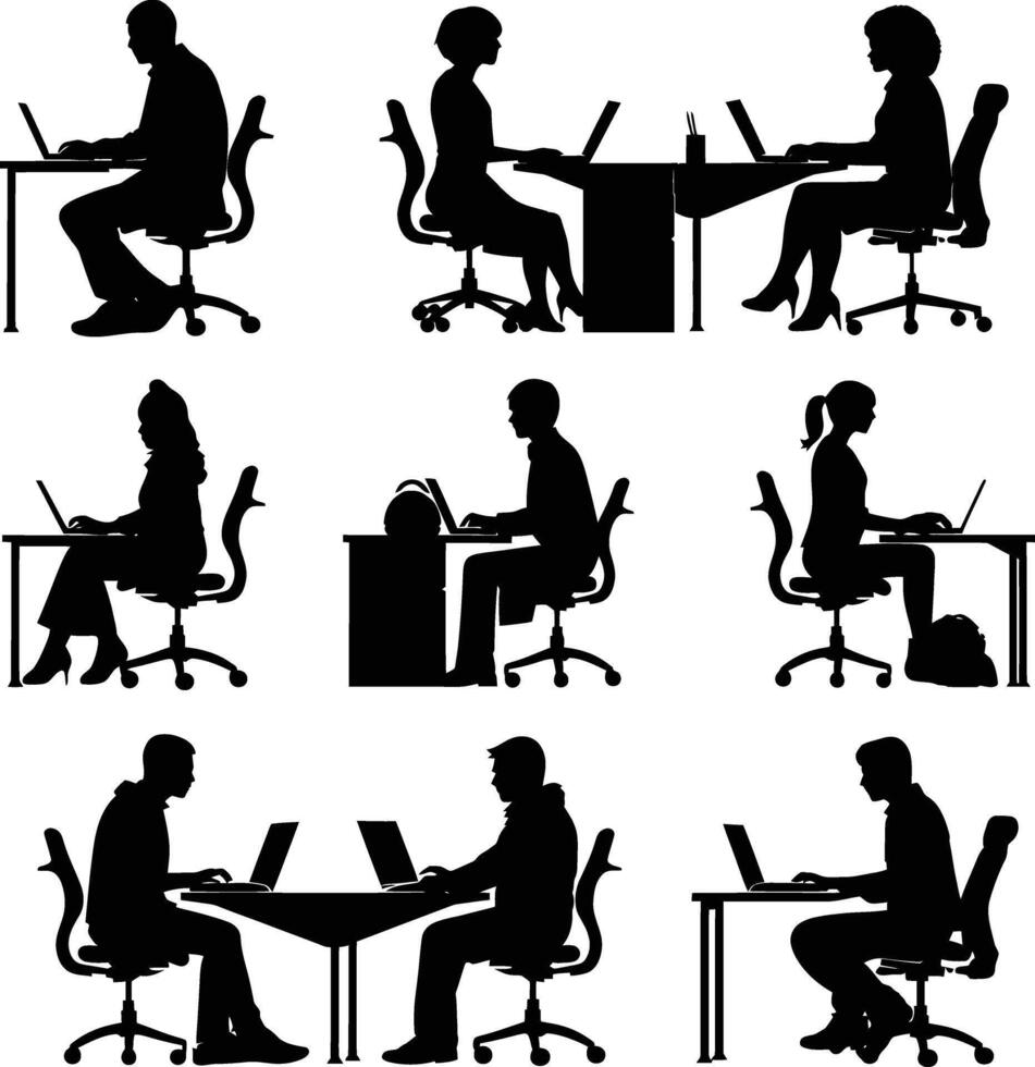 AI generated Silhouette Office Desk With Laptop people Work inside vector