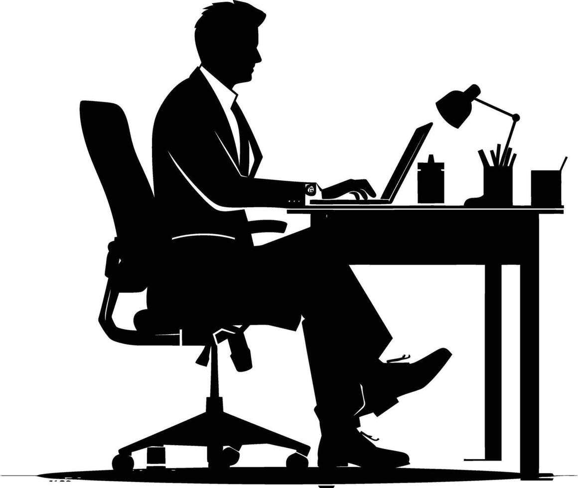 AI generated Silhouette Office Desk With Laptop people Work inside vector