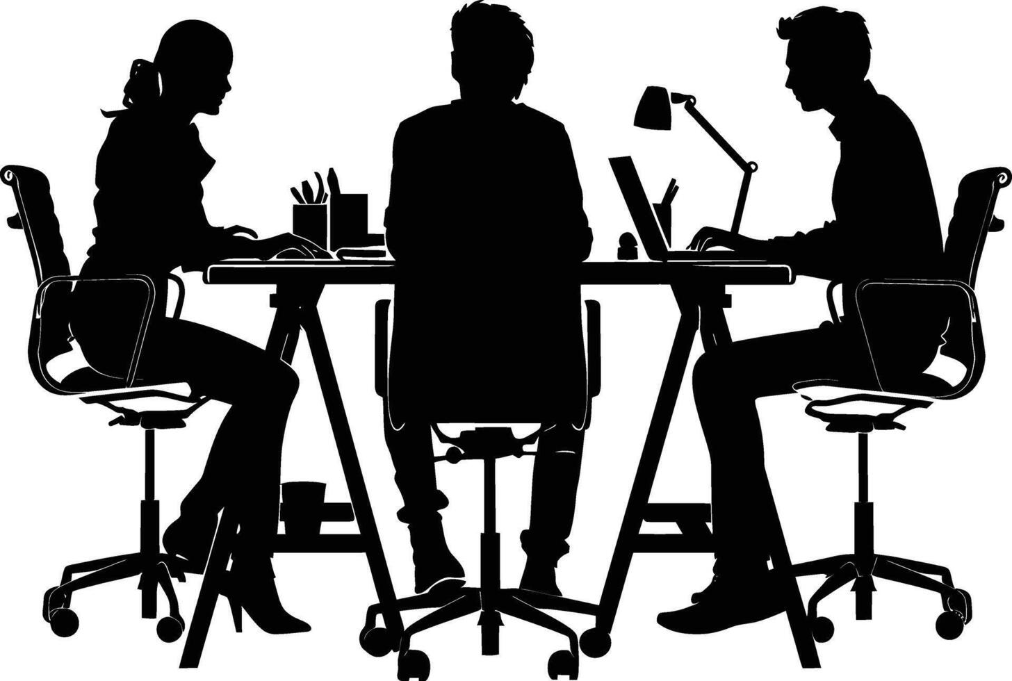 AI generated Silhouette Office Desk With Laptop people Work inside vector