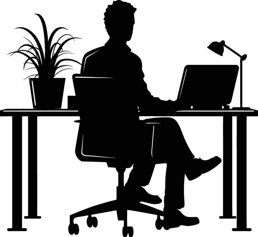 AI generated Silhouette Office Desk With Laptop people Work inside vector