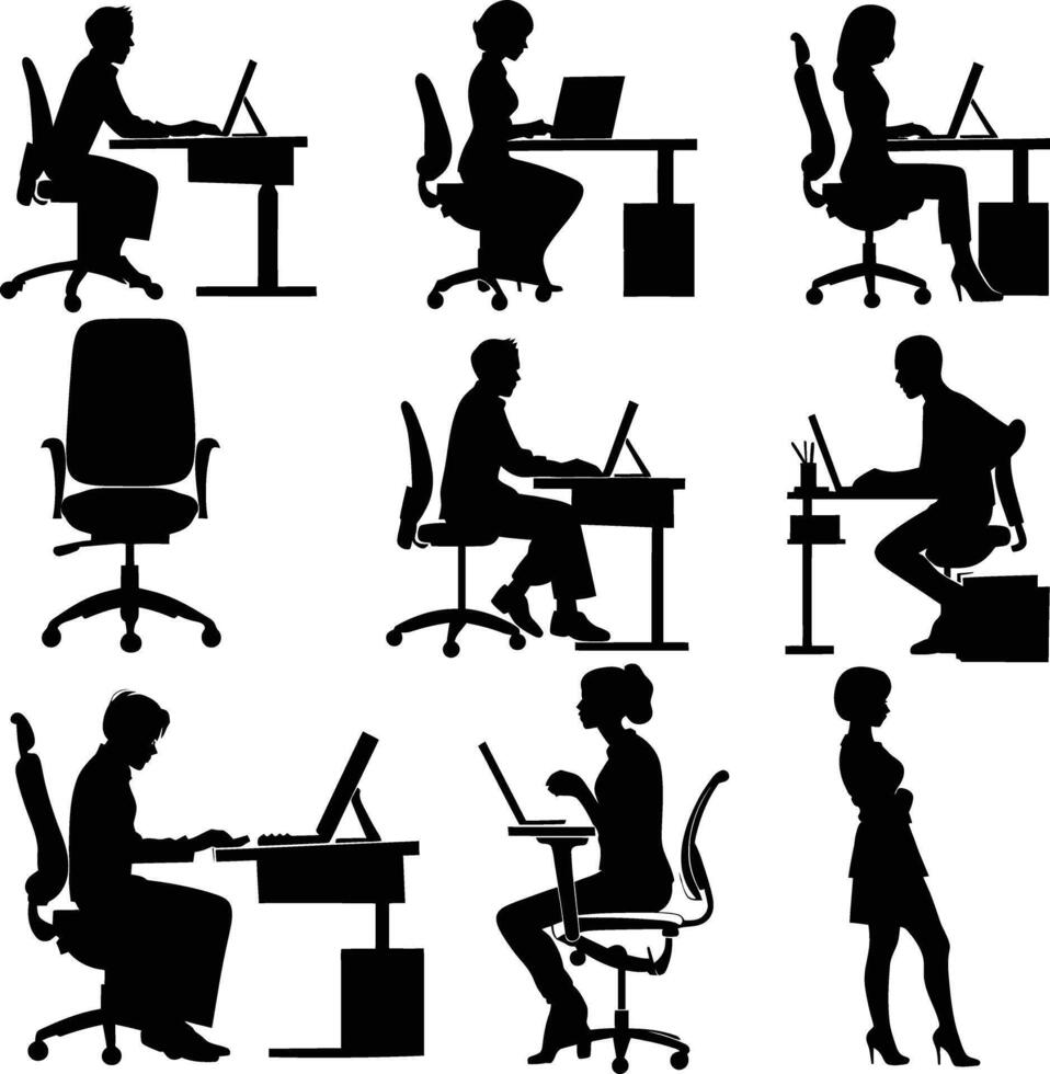 AI generated Silhouette Office Desk With Laptop people Work inside vector