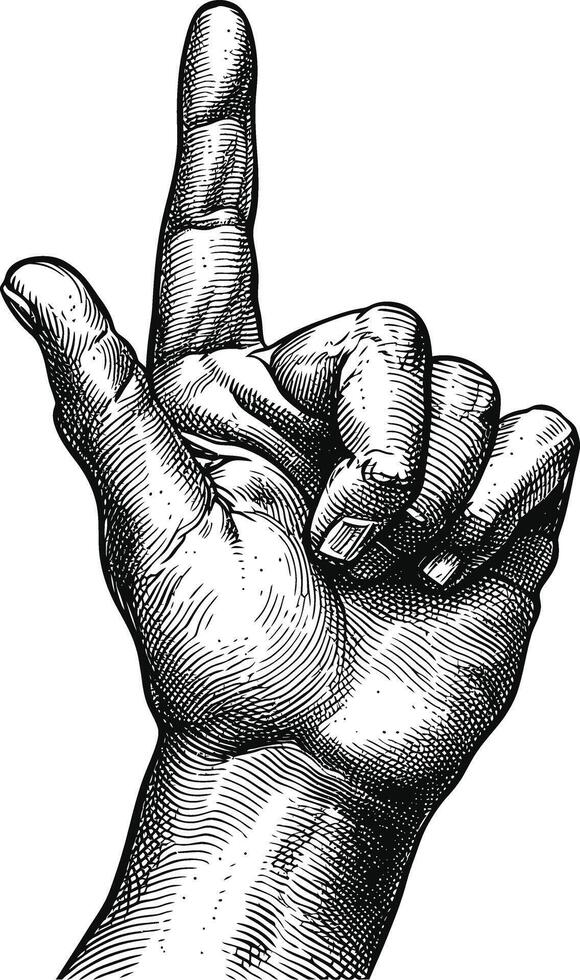 AI generated hand gesture in old engraving style for drawing reference vector