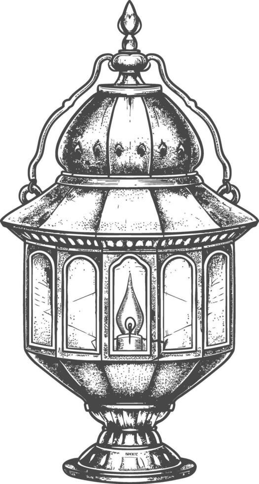 AI generated arabic lantern illustration with engraving style black color only vector