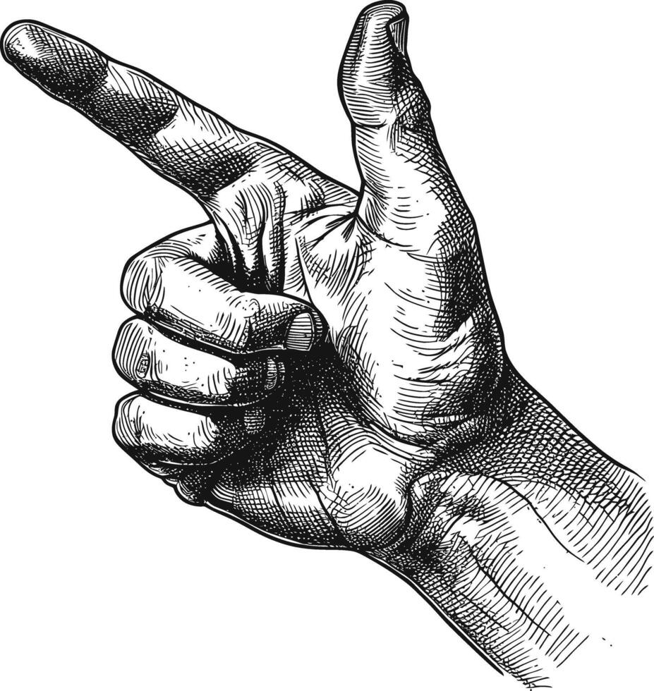 AI generated hand gesture in old engraving style for drawing reference vector