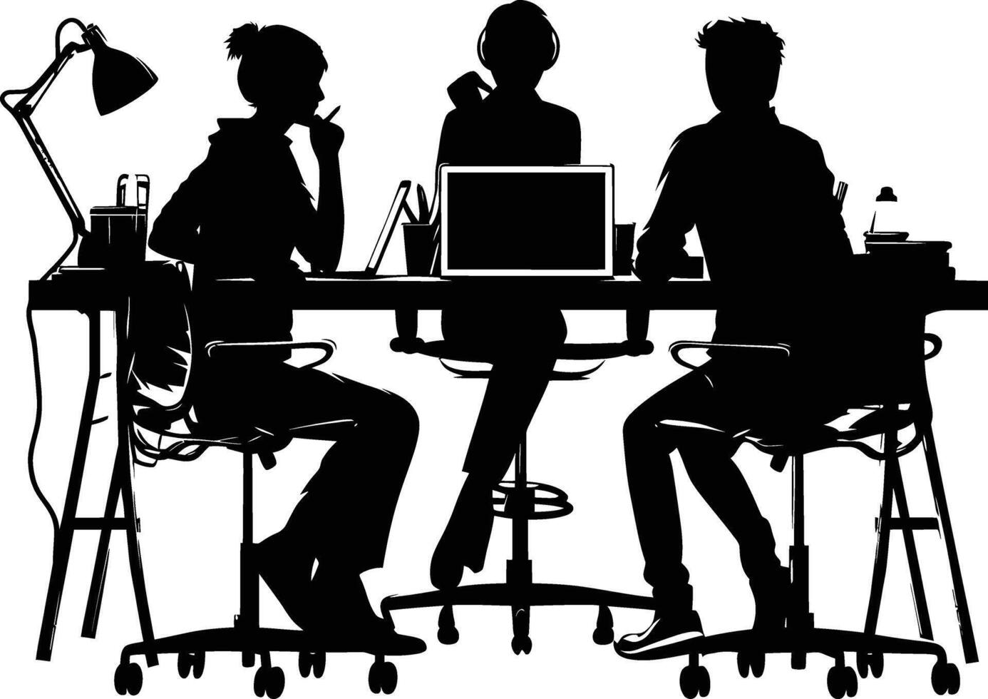 AI generated Silhouette Office Desk With Laptop people Work inside vector