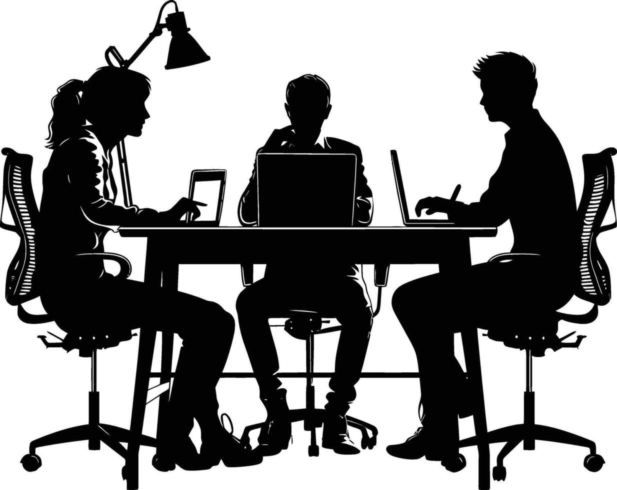 AI generated Silhouette Office Desk With Laptop people Work inside vector