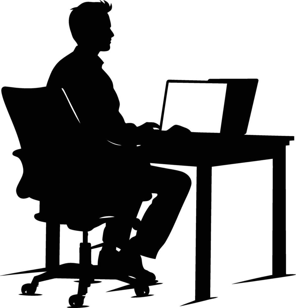 AI generated Silhouette Office Desk With Laptop people Work inside vector