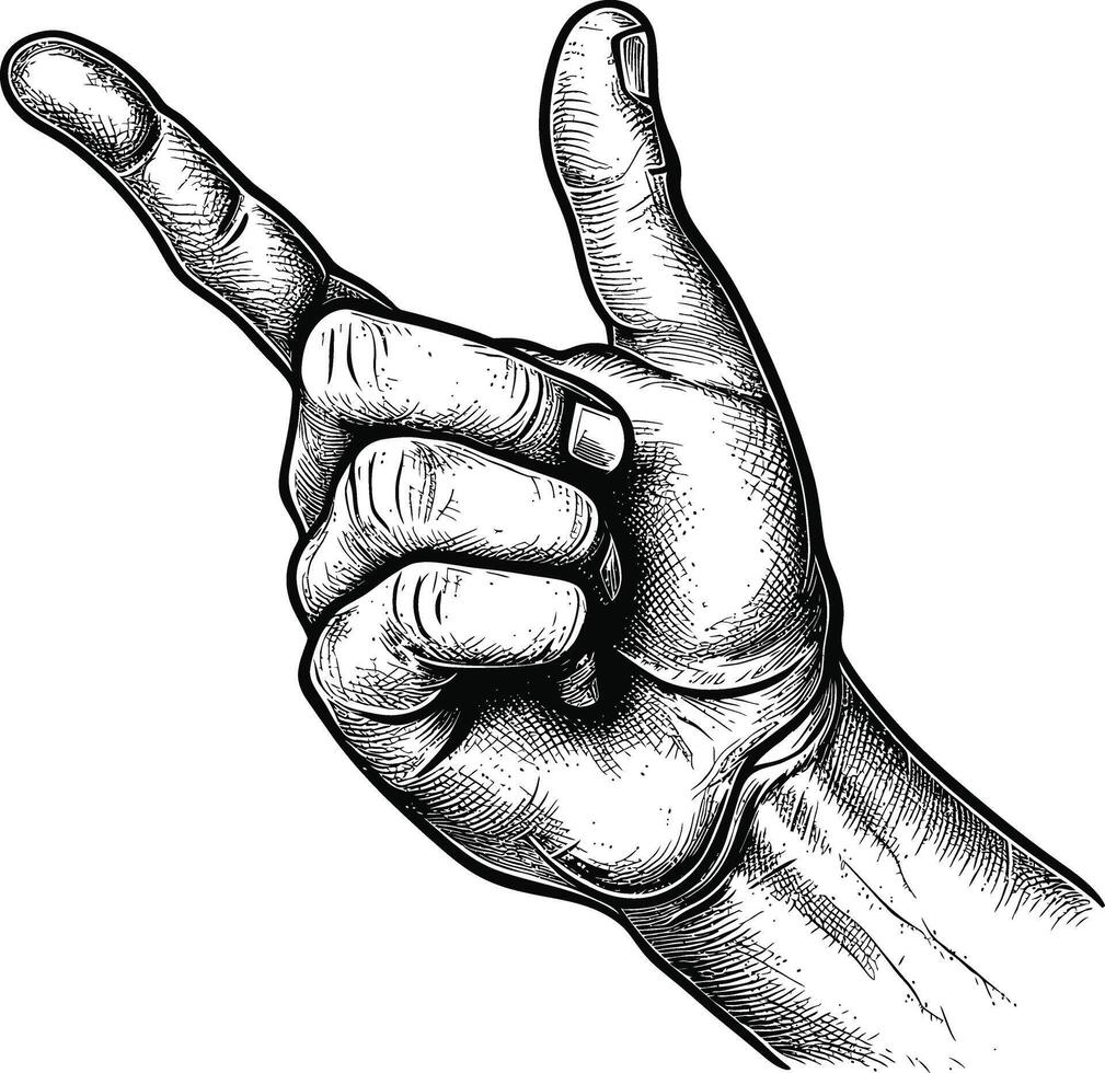 AI generated hand gesture in old engraving style for drawing reference black color only vector