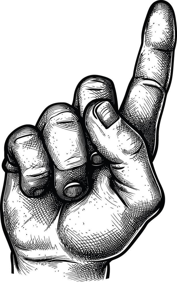 AI generated hand gesture in old engraving style for drawing reference black color only vector