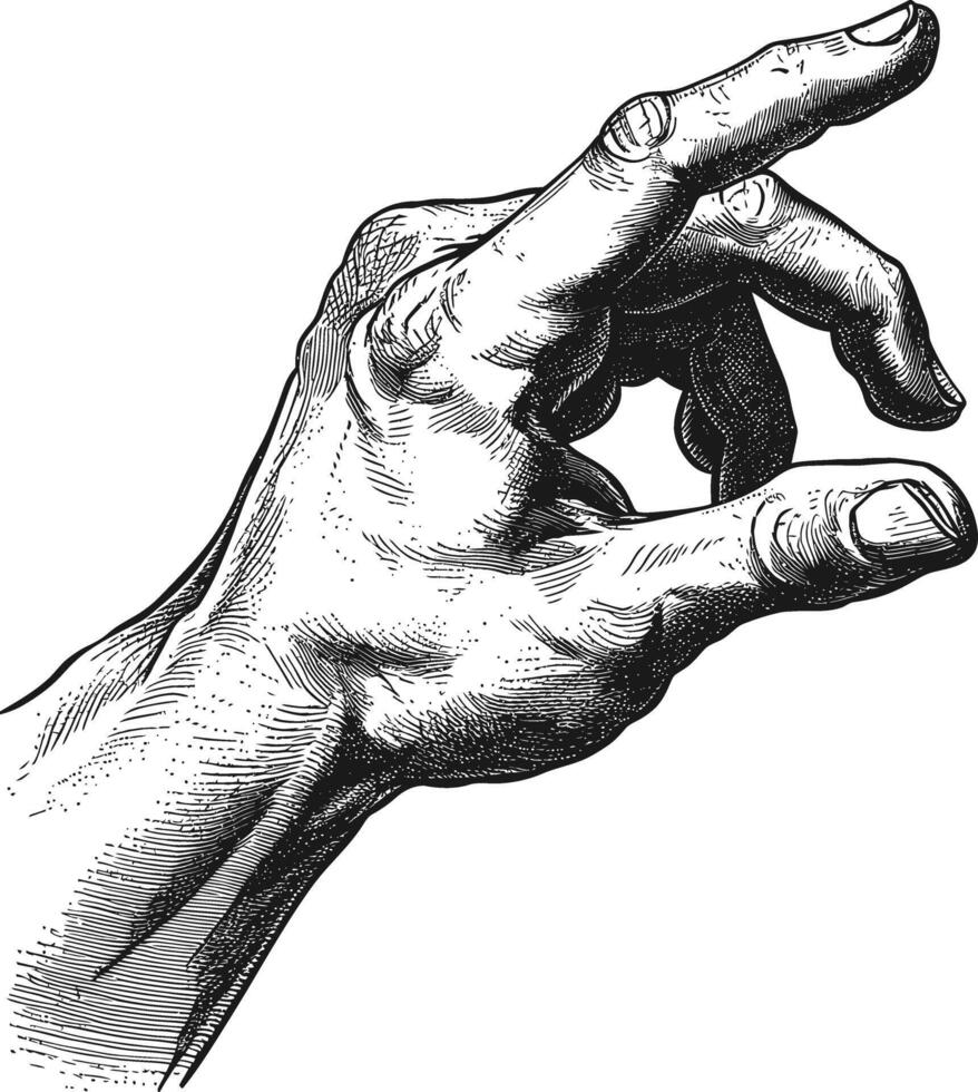 AI generated hand gesture in old engraving style for drawing reference black color only vector