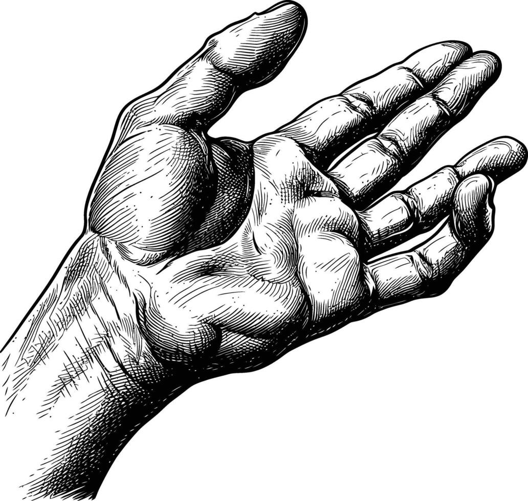 AI generated hand gesture in old engraving style for drawing reference black color only vector