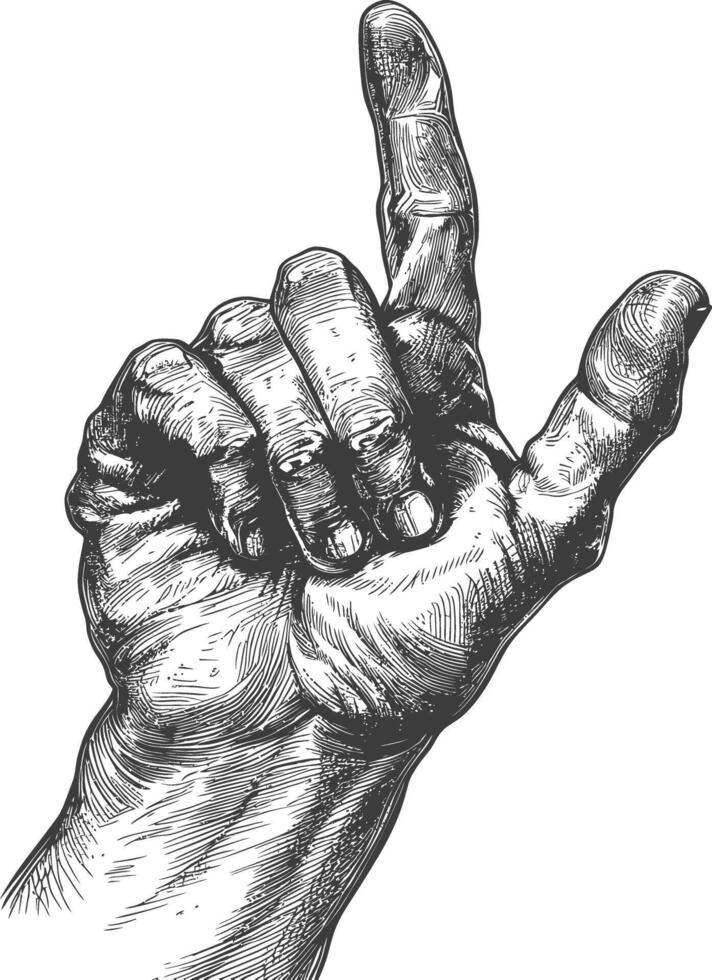 AI generated hand gesture in old engraving style for drawing reference black color only vector