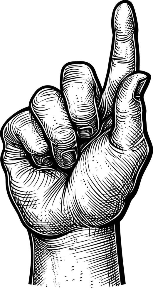 AI generated hand gesture in old engraving style for drawing reference black color only vector