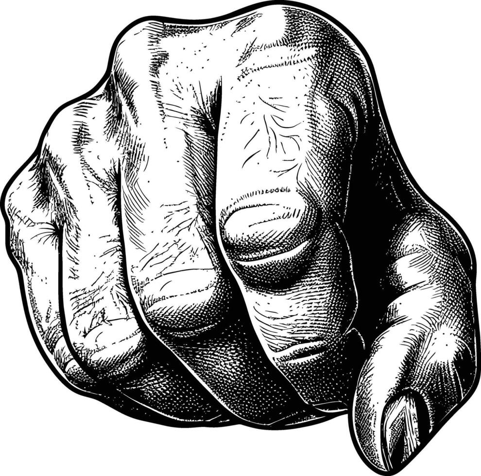 AI generated hand gesture in old engraving style for drawing reference black color only vector