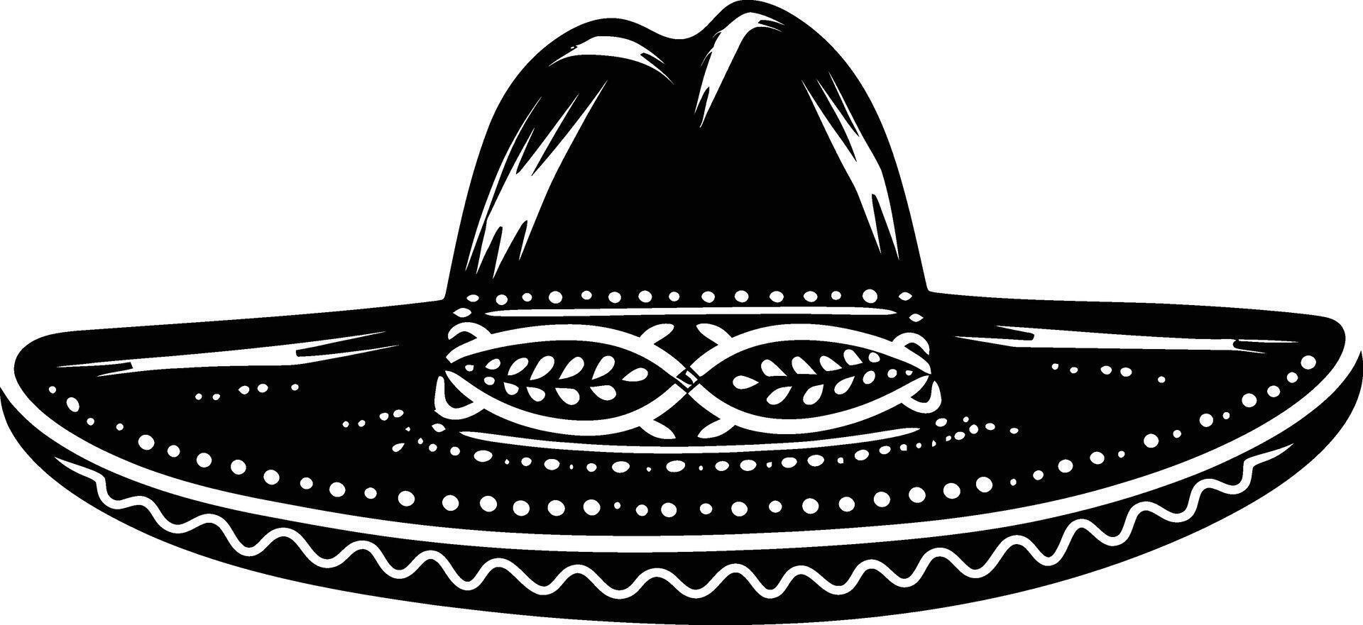 AI generated Silhouette mexican hat sombrero black color only vector
