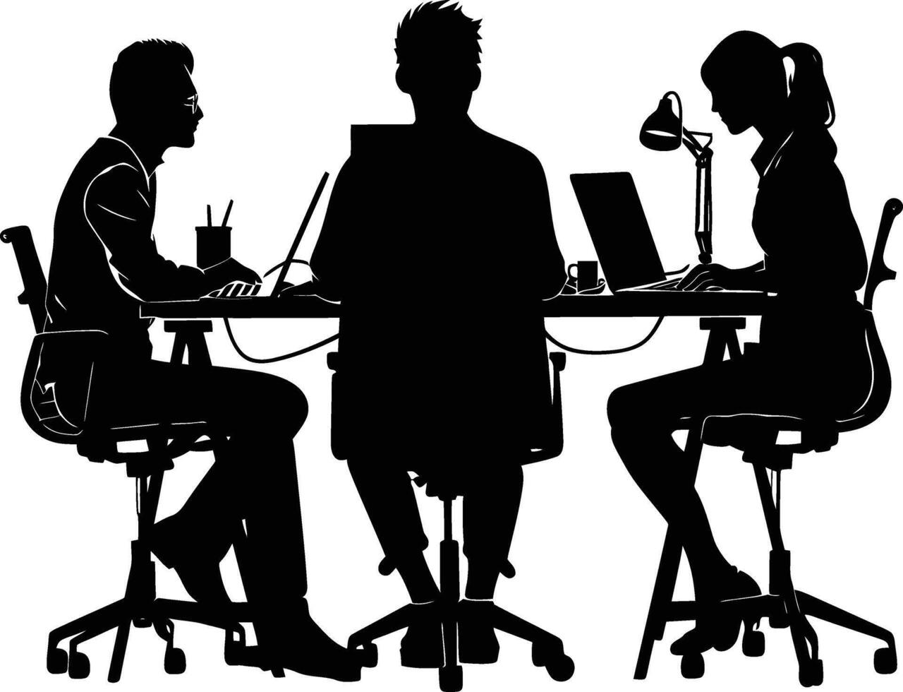 AI generated Silhouette Office Desk With Laptop people Work inside vector