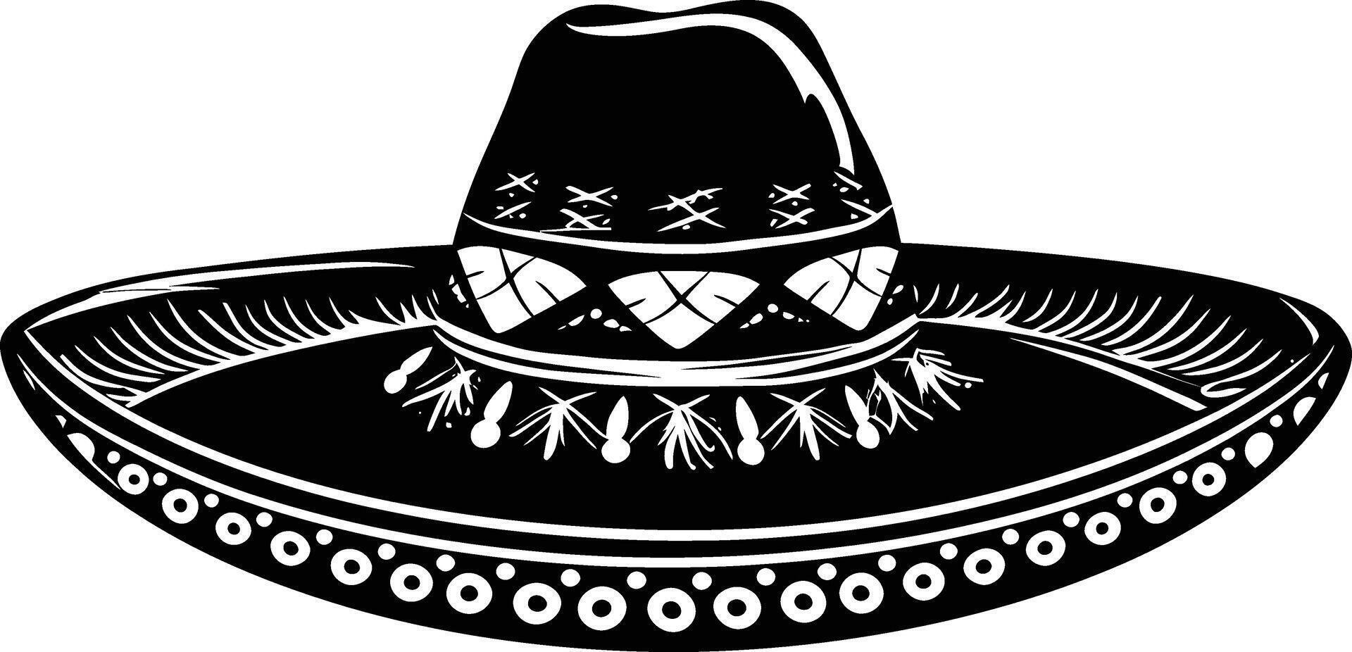 AI generated Silhouette mexican hat sombrero black color only vector