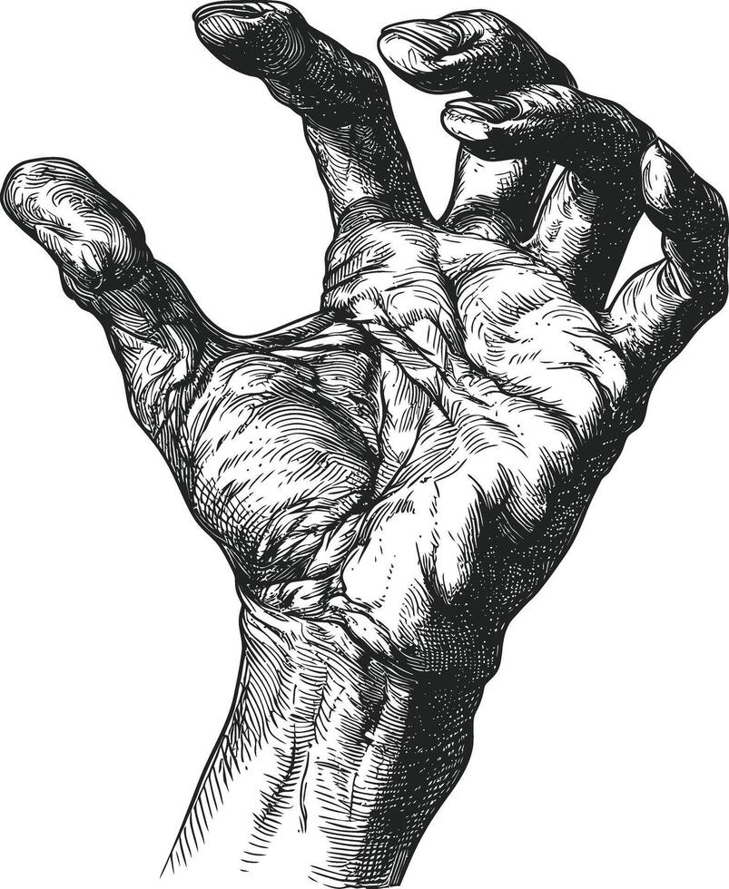 AI generated hand gesture in old engraving style for drawing reference black color only vector