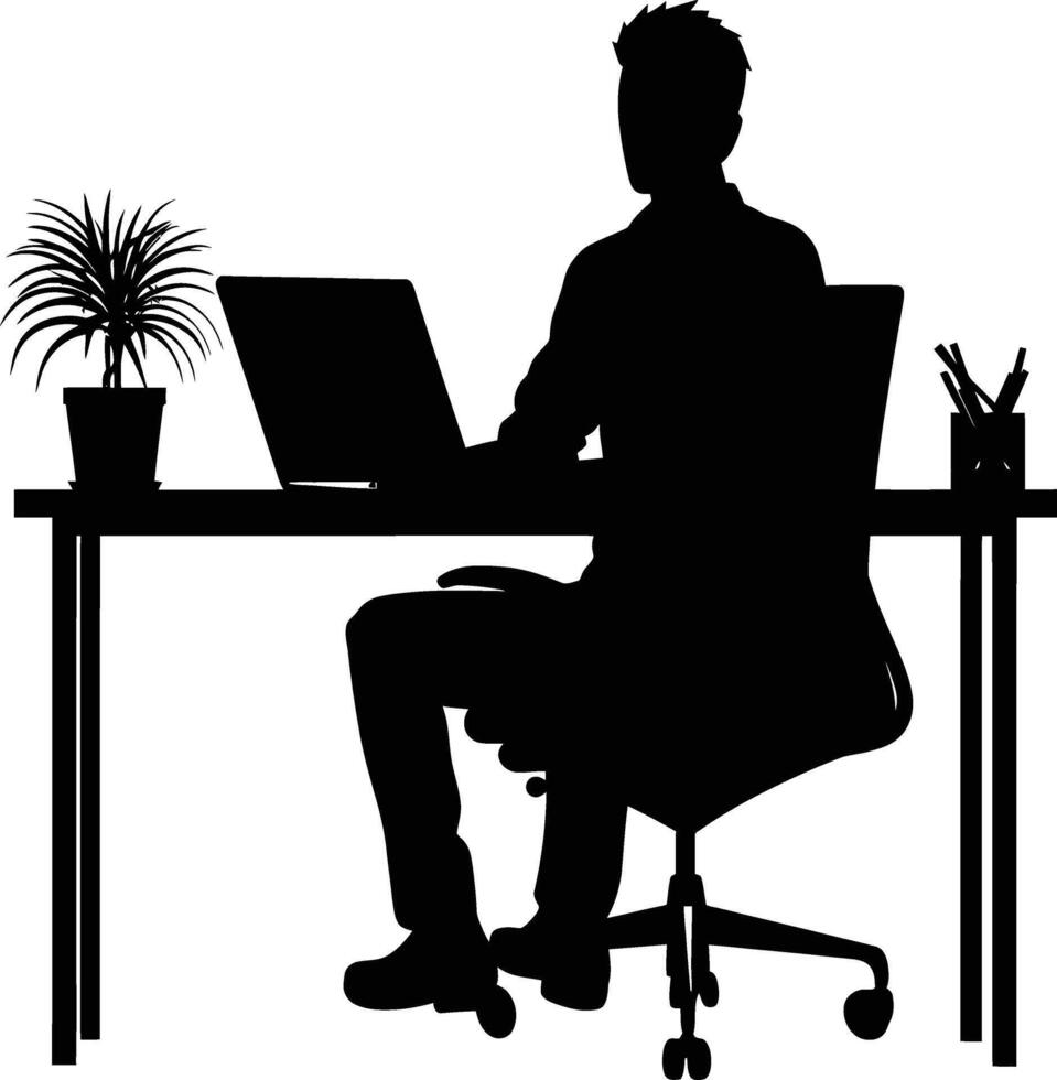 AI generated Silhouette Office Desk With Laptop people Work inside vector