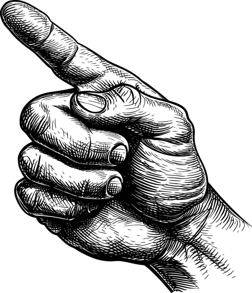 AI generated hand gesture in old engraving style for drawing reference black color only vector