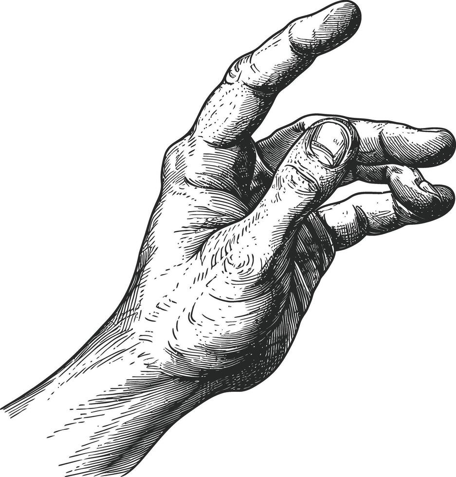 AI generated hand gesture in old engraving style for drawing reference black color only vector