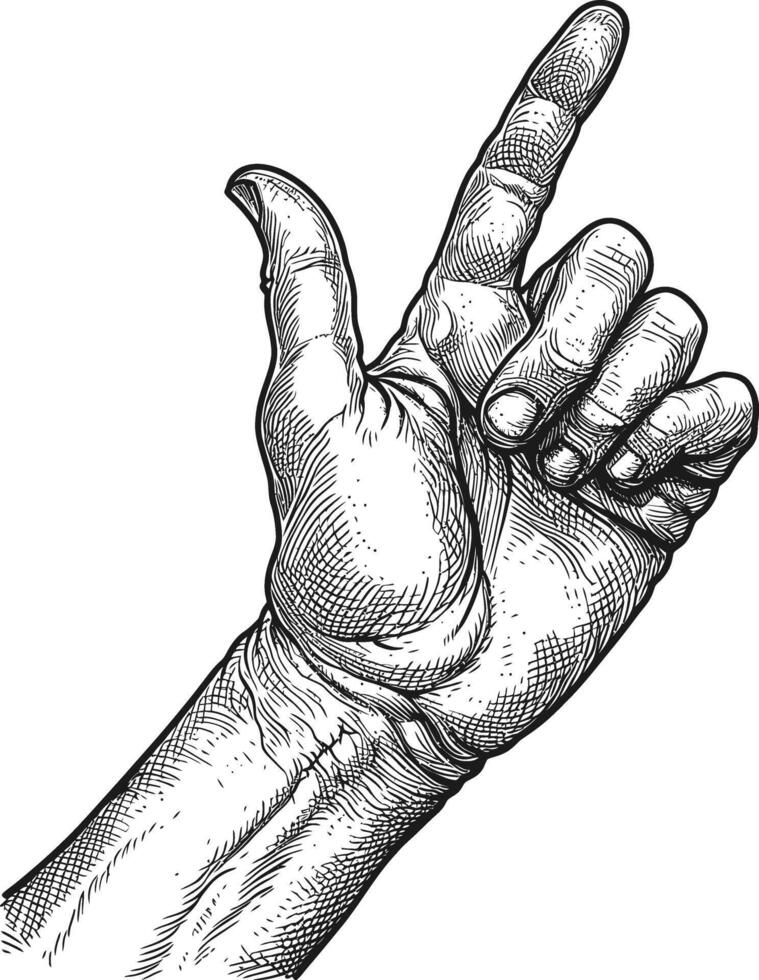 AI generated hand gesture in old engraving style for drawing reference black color only vector