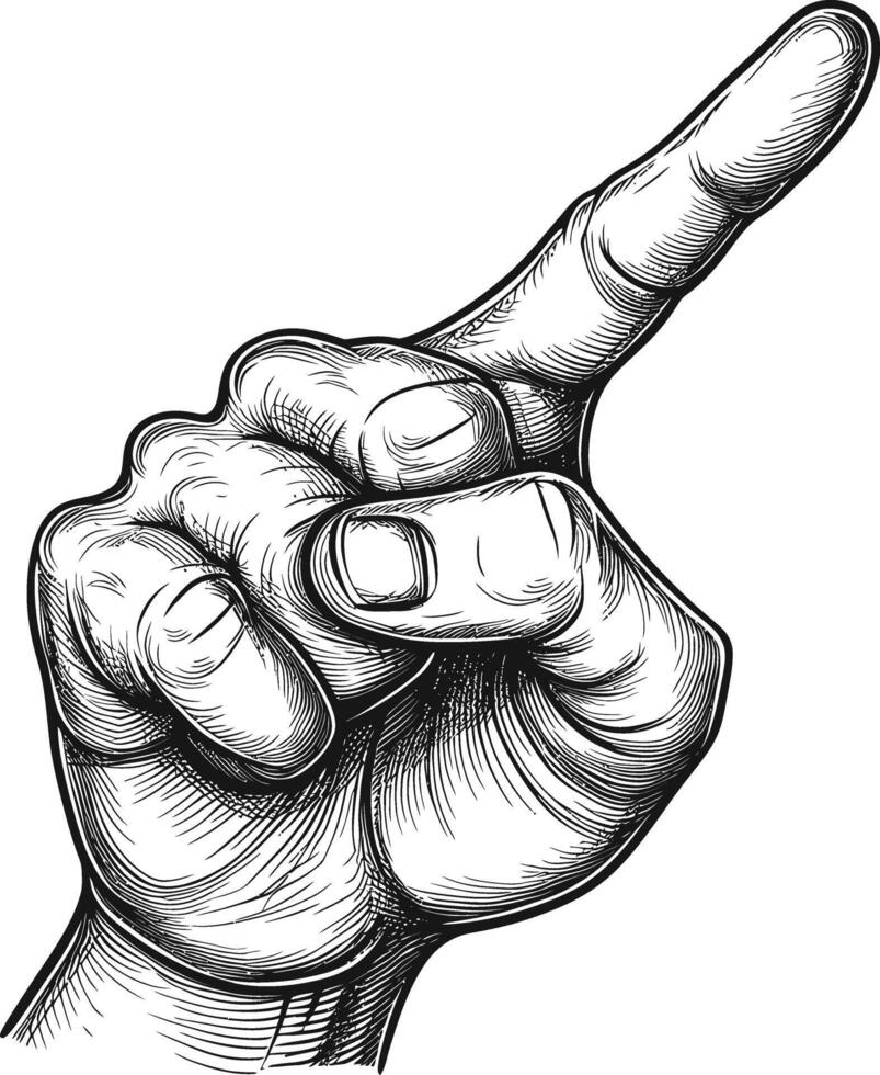 AI generated hand gesture in old engraving style for drawing reference black color only vector