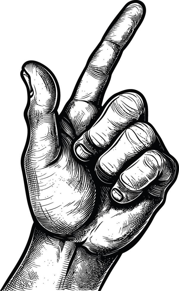 AI generated hand gesture in old engraving style for drawing reference black color only vector