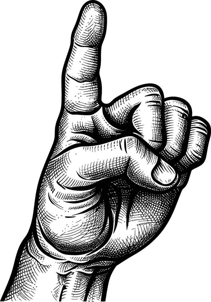 AI generated hand gesture in old engraving style for drawing reference black color only vector