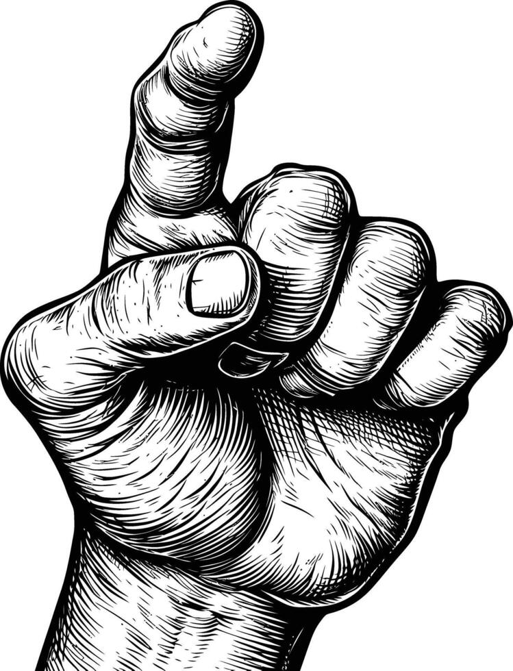 AI generated hand gesture in old engraving style for drawing reference black color only vector