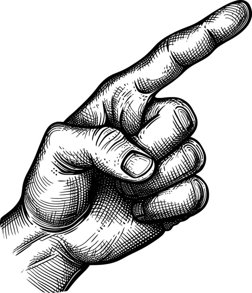 AI generated hand gesture in old engraving style for drawing reference black color only vector