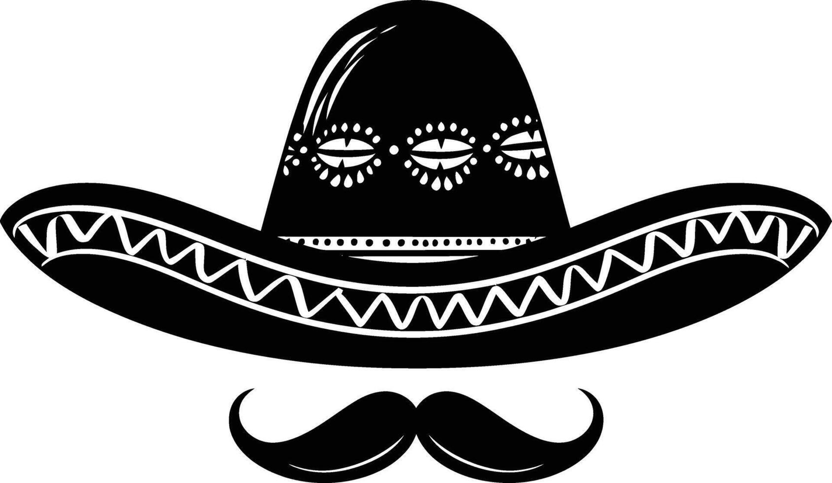 AI generated Silhouette mexican hat sombrero with mustache black color only vector