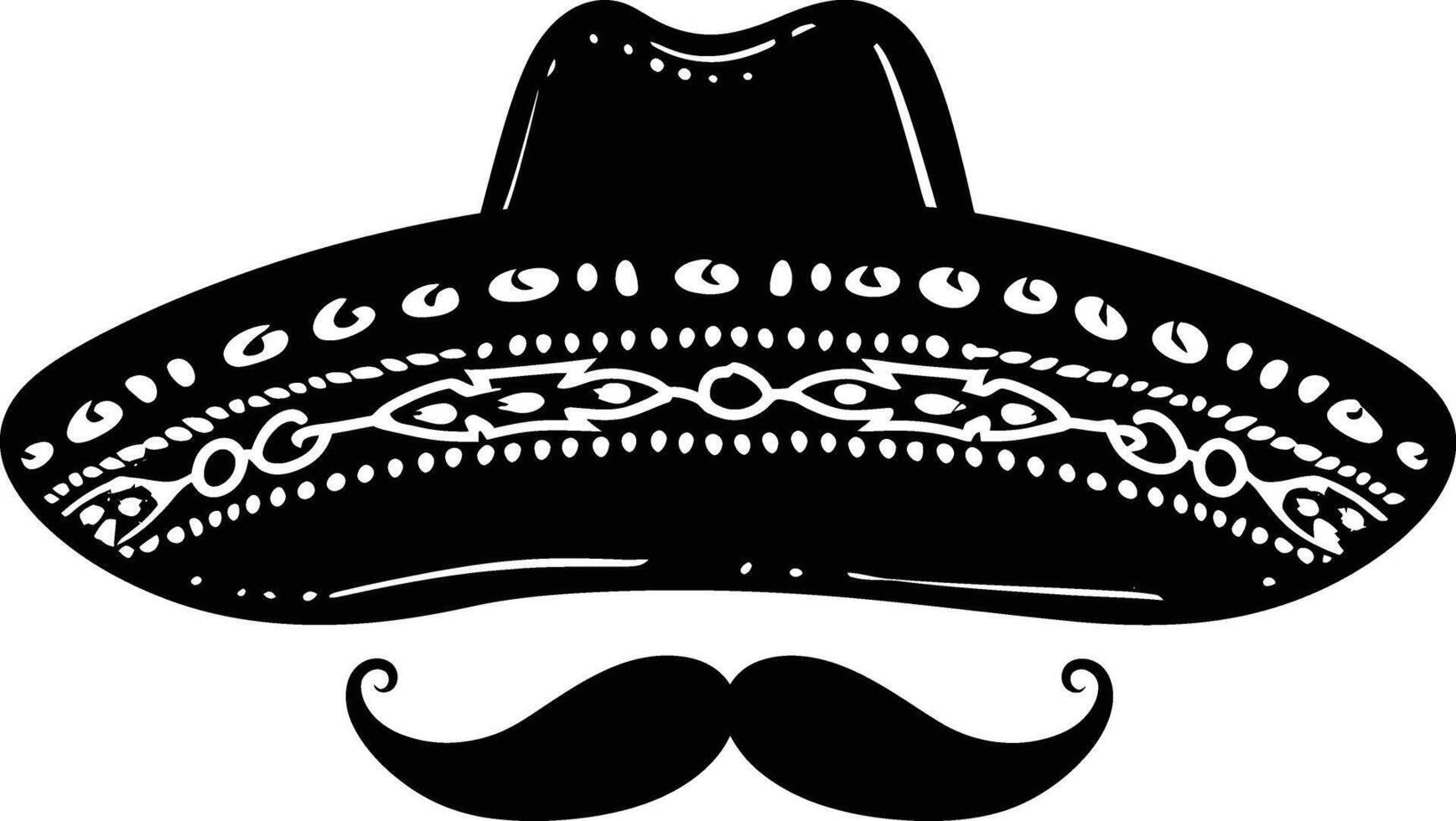 AI generated Silhouette mexican hat sombrero with mustache black color only vector