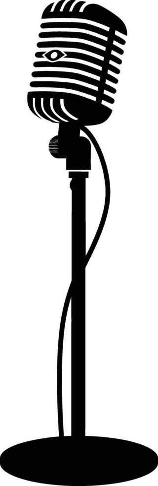 AI generated Silhouette microphone with stand black color only vector