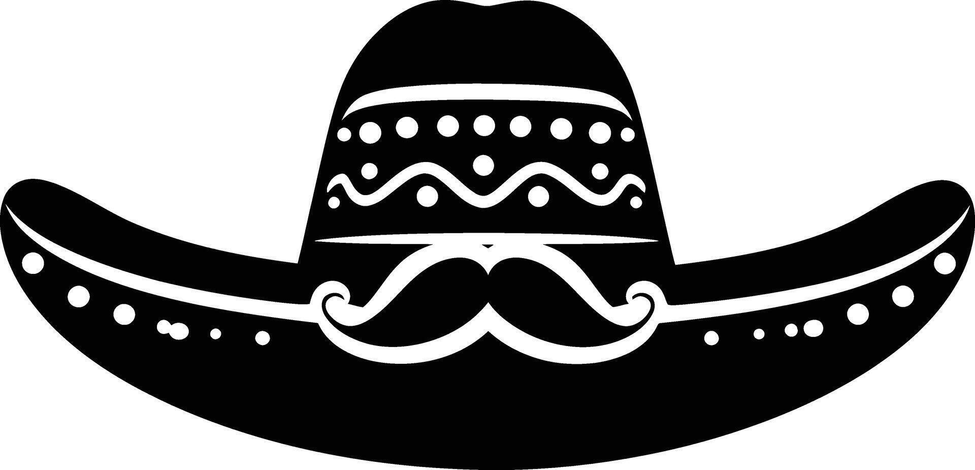 AI generated Silhouette mexican hat sombrero with mustache black color only vector