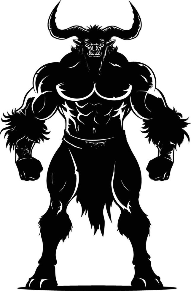 AI generated Silhouette Minotaur the Mythical Creature black color only vector