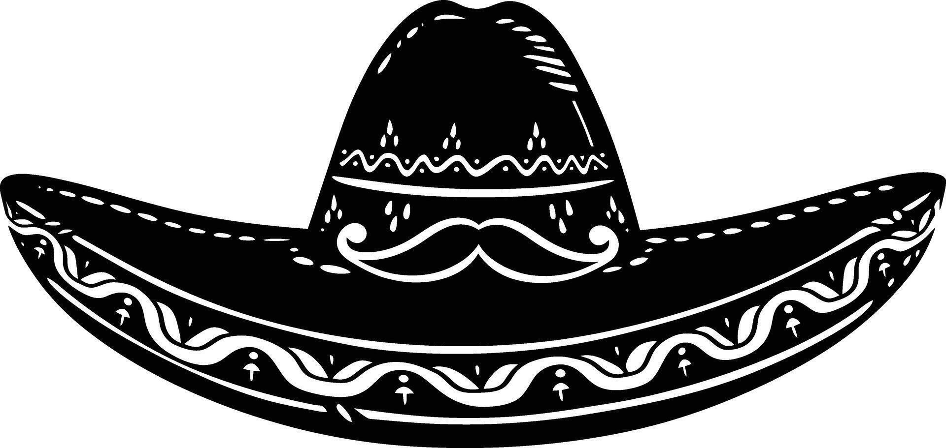 ai generado silueta mexicano sombrero sombrero con Bigote negro color solamente vector