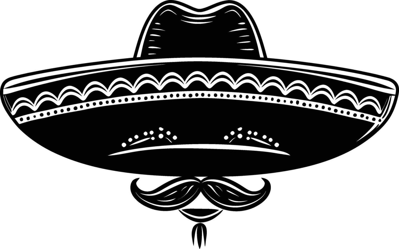 AI generated Silhouette mexican hat sombrero with mustache black color only vector