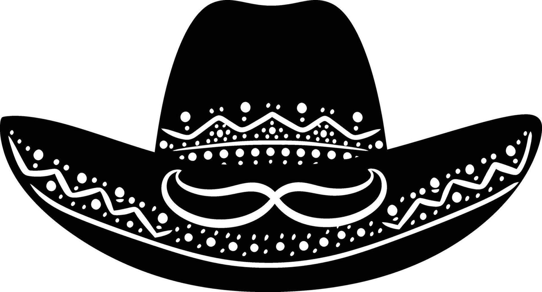 AI generated Silhouette mexican hat sombrero with mustache black color only vector