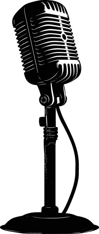 AI generated Silhouette microphone with stand black color only vector