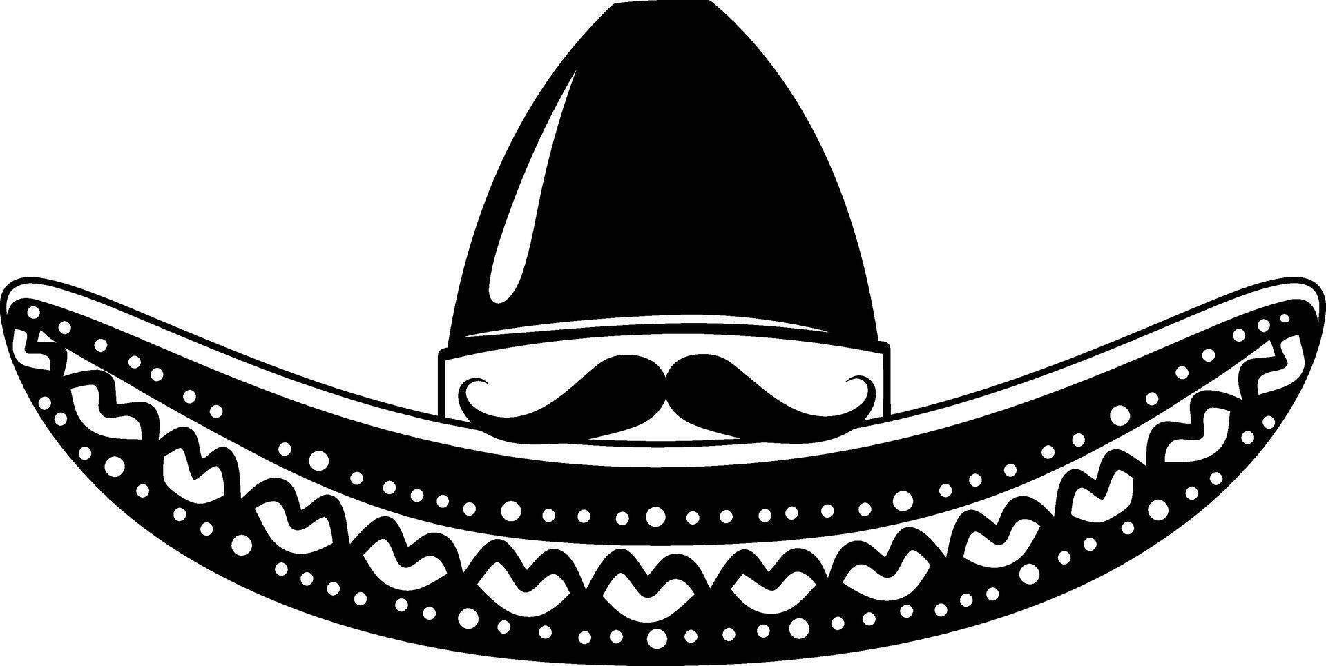 AI generated Silhouette mexican hat sombrero with mustache black color only vector