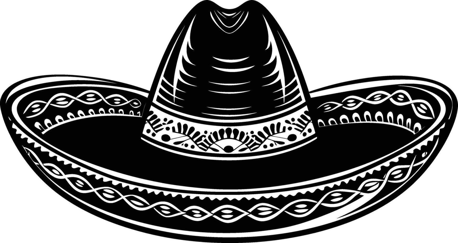 AI generated Silhouette mexican hat sombrero black color only vector