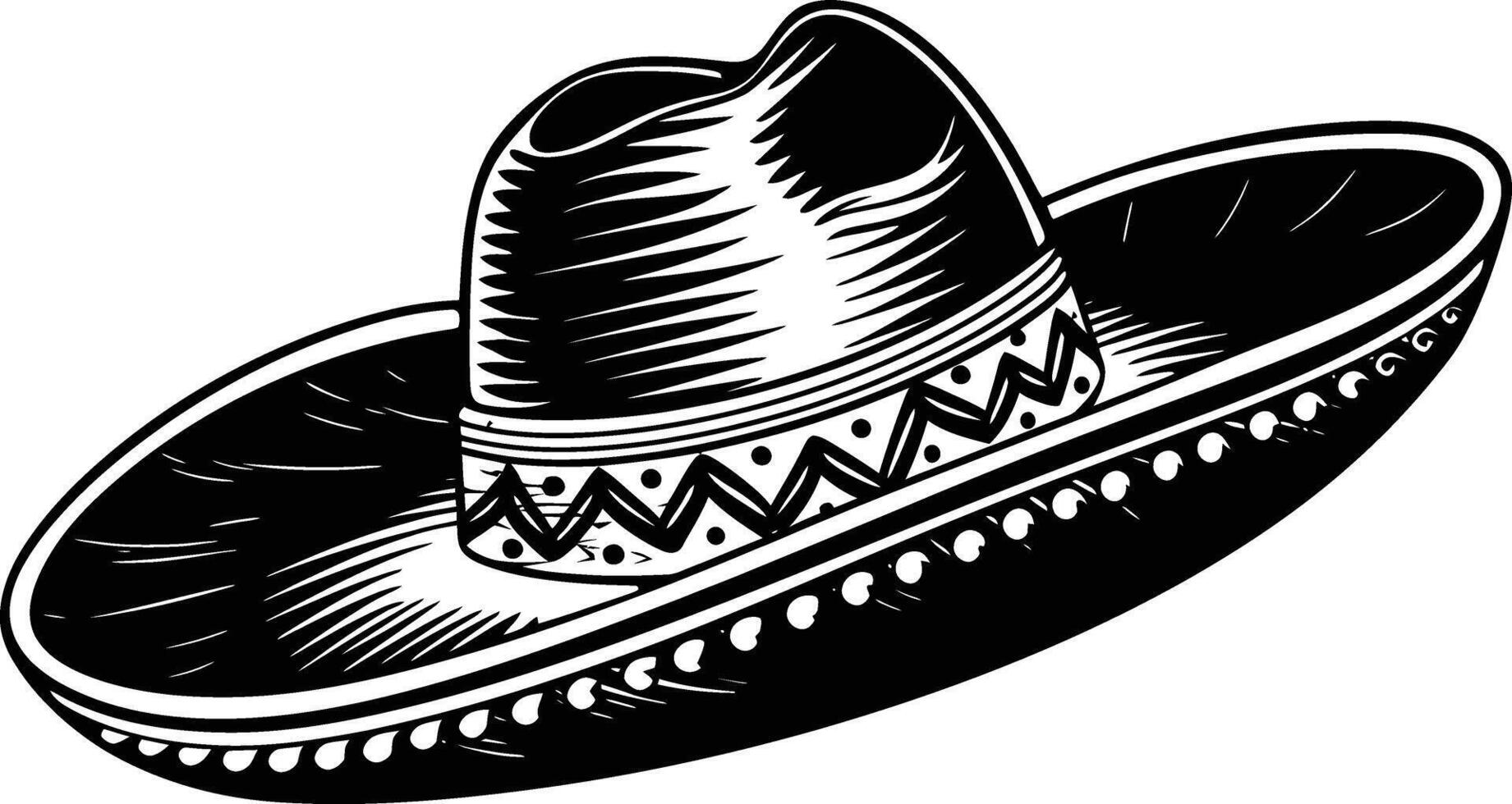 AI generated Silhouette mexican hat sombrero black color only vector