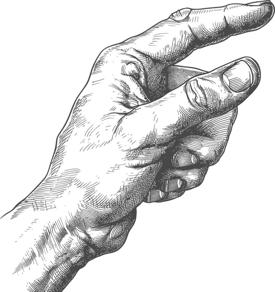 AI generated hand gesture in old engraving style for drawing reference black color only vector