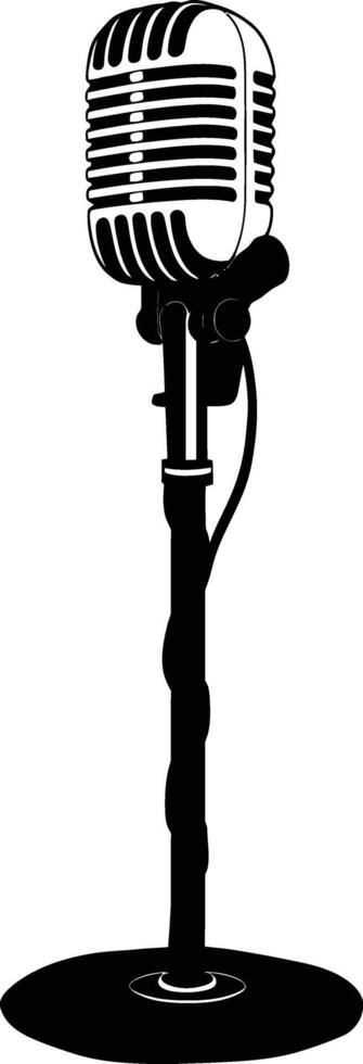 AI generated Silhouette microphone with stand black color only vector