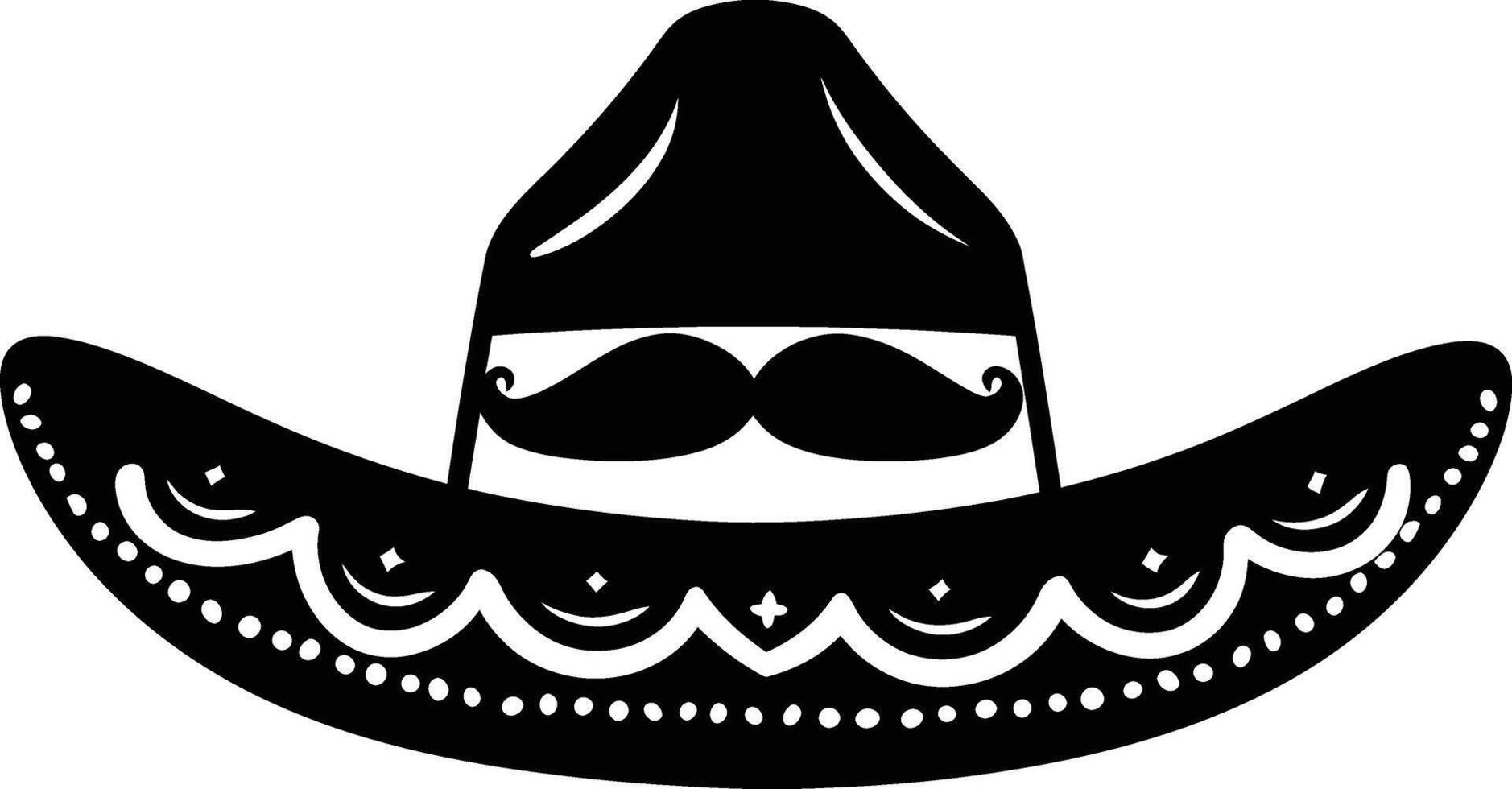 AI generated Silhouette mexican hat sombrero with mustache black color only vector