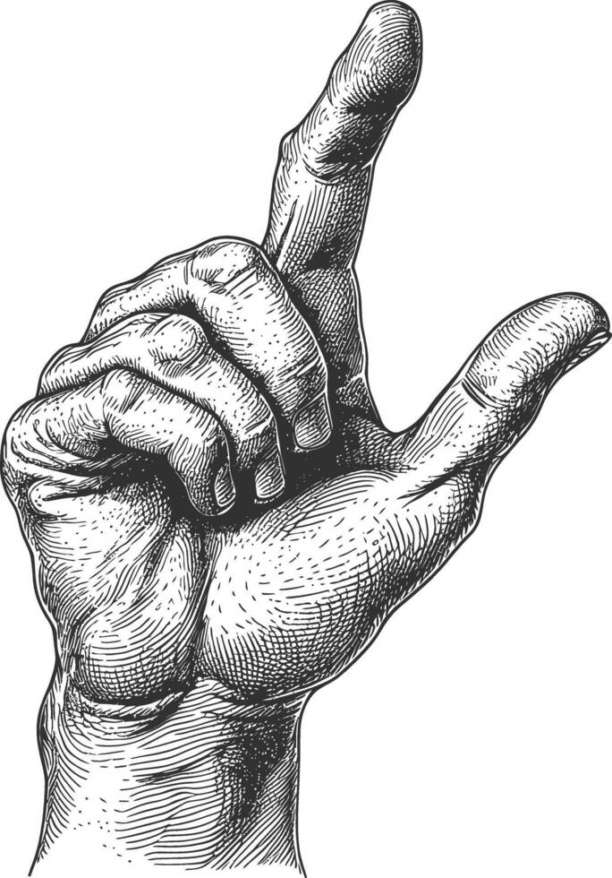 AI generated hand gesture in old engraving style for drawing reference black color only vector